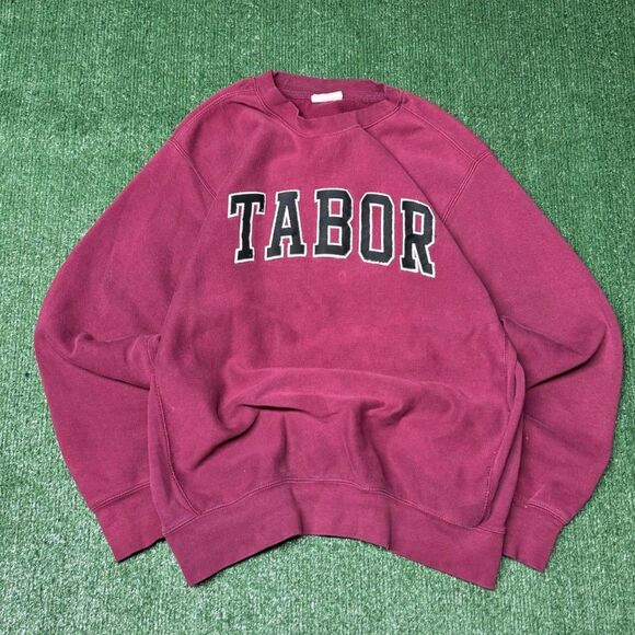 Vintage 1990s Tabor College University Sweater Red Size Medium Baggy Preppy Y2K - Picture 1 of 4